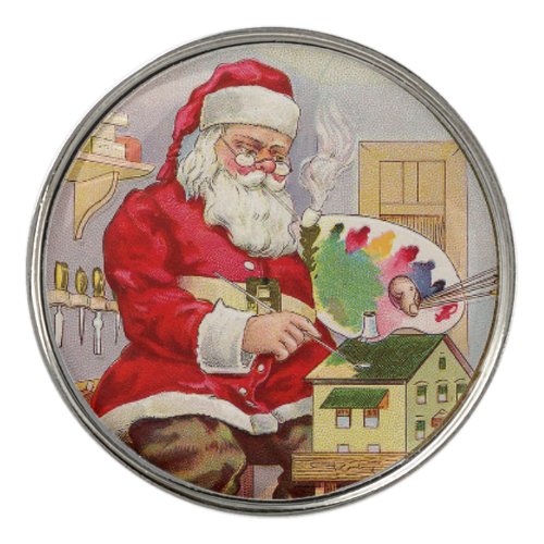 Retro vintage Santa With His Paints in Christmas Golf Ball Marker