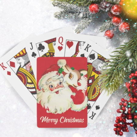 Retro Vintage Santa With Rudolf Christmas Holiday Playing Cards