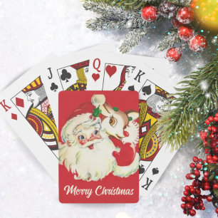 Retro Vintage Santa with Rudolf Christmas Holiday Poker Cards