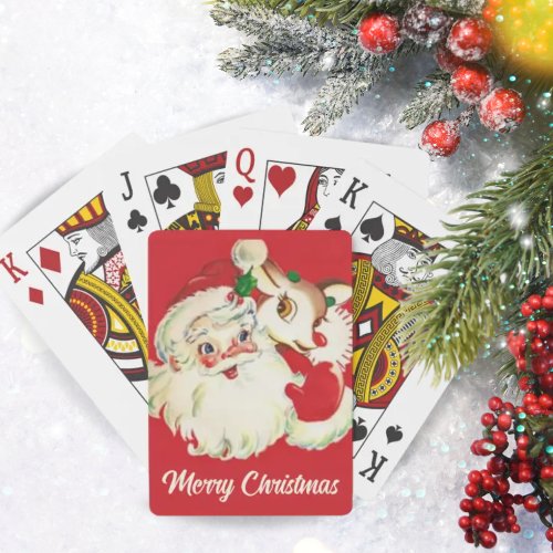 Retro Vintage Santa with Rudolf Christmas Holiday Poker Cards