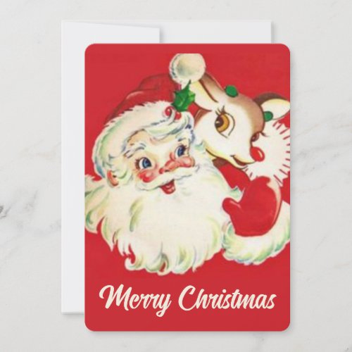 Retro Vintage Santa with Rudolf Custom Christmas Holiday Card