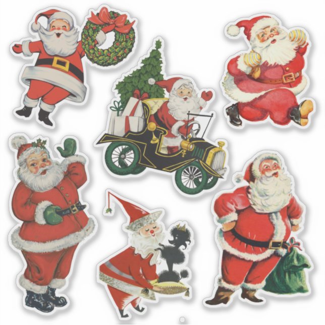 Retro Vintage Santas Large Sticker (Front)