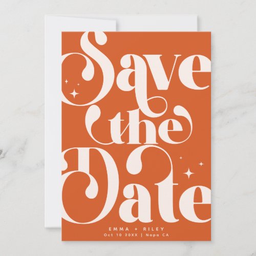 Retro Vintage Save the Date Photo  Orange Pink Announcement