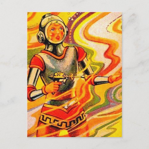 Retro Vintage Sci Fi Kitsch Space Girl Postcard