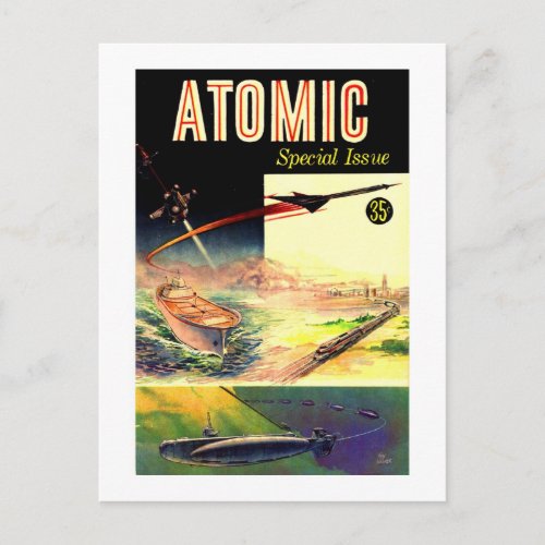 Retro Vintage Sci Fi Nuclear Atomic 60s Magazine Postcard