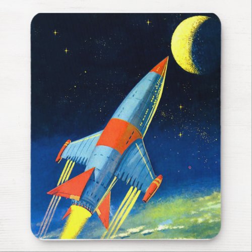 Retro Vintage Sci Fi Space Rocket to the Moon Mouse Pad