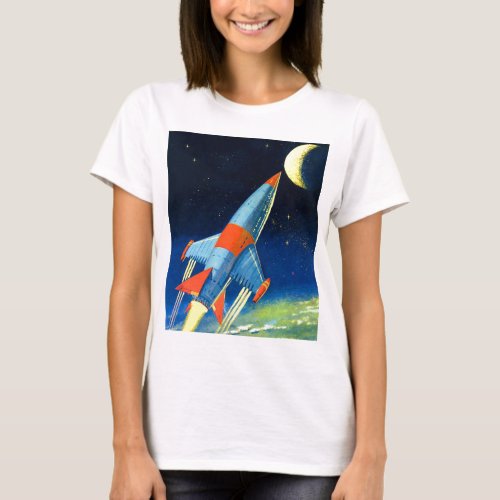 Retro Vintage Sci Fi Space Rocket to the Moon T_Shirt