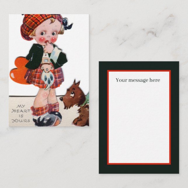retro vintage Scottish girl Valentine Note Card (Front/Back)