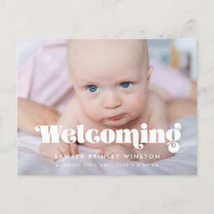 Retro vintage script Birth welcoming photo Postcard