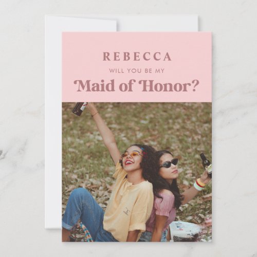 Retro Vintage Script Photo Maid of Honor Proposal Announcement