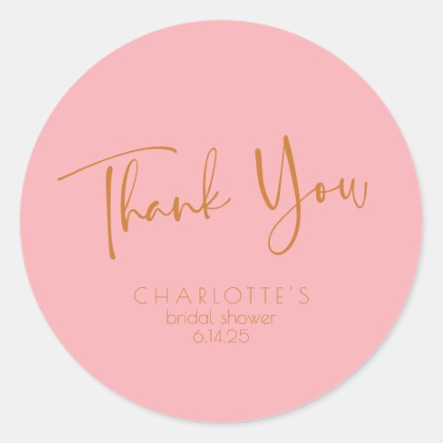 Retro Vintage Script Pink Bridal Shower Thank You Classic Round Sticker