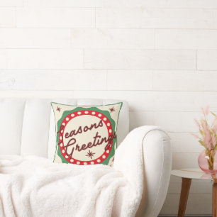 Retro Vintage Seasons Greetings Christmas Throw Pillow
