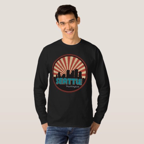 Retro Vintage Seattle Washington State Skyline 80s T_Shirt