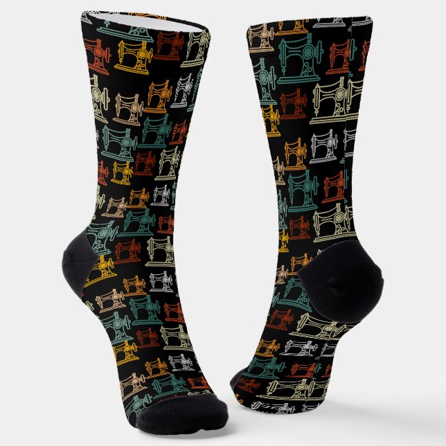 Retro Vintage Sewing Machines Pattern -Sewing Gift Socks (Angled)