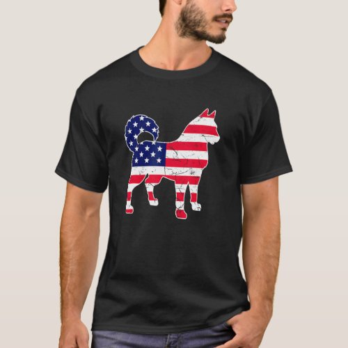 Retro Vintage Siberian Husky American Flag 4th Of  T_Shirt