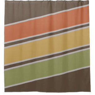 Retro Vintage Simple Three Stripes Brown Shower Curtain