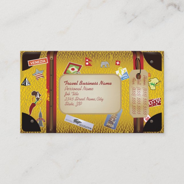 Retro Vintage Siutcase Travel Agency Business Card (Front)