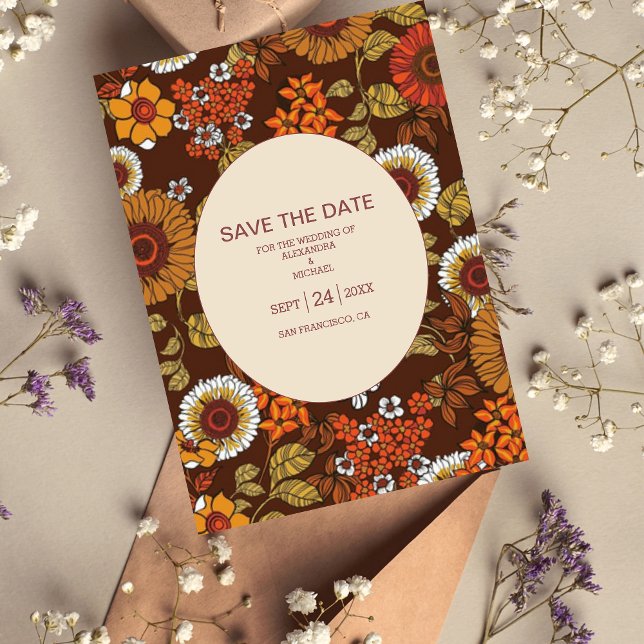 Retro Vintage Sixties Terracotta Wedding Save The Date (Creator Uploaded)