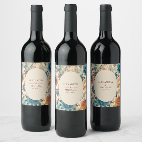 Retro Vintage Sixties Terracotta Wedding Wine Label