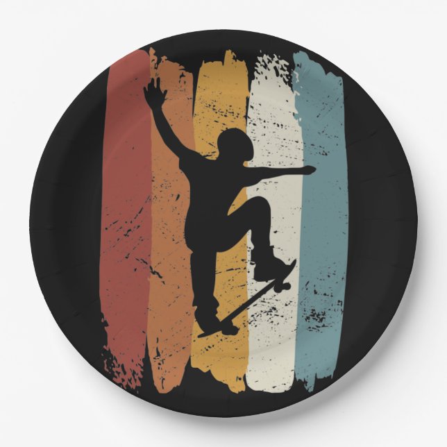 Retro vintage Skateboard Paper Plates (Front)