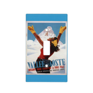 Retro vintage Ski poster Vallee Aoste Light Switch Cover