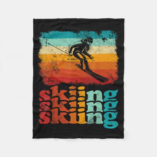 Retro vintage skiing ski lover skiing  fleece blanket (Front)