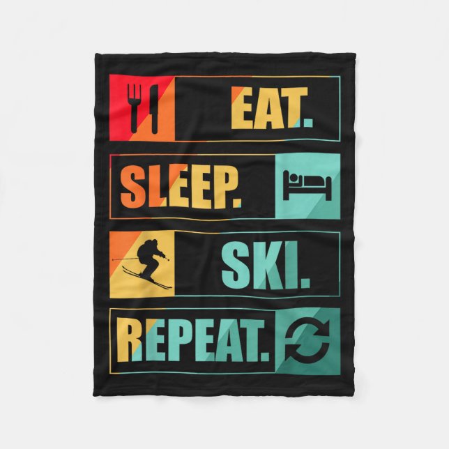 Retro vintage skiing snow  fleece blanket (Front)