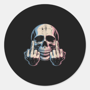 Retro Vintage Skull Face Funny Middle Finger Graph Classic Round Sticker