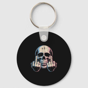 Retro Vintage Skull Face Funny Middle Finger Graph Keychain