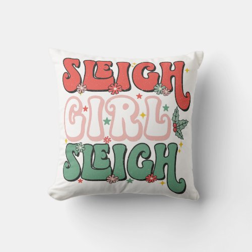 Retro Vintage Sleigh Girl Sleigh Festive Throw Pillow