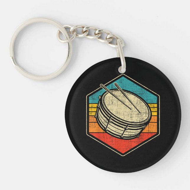 Retro Vintage Snare Drum - Marching Band Drumline  Keychain (Front)
