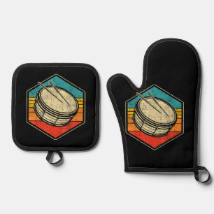 Retro Vintage Snare Drum - Marching Band Drumline Oven Mitt & Pot Holder Set