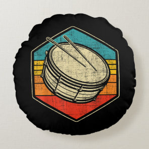 Retro Vintage Snare Drum - Marching Band Drumline  Round Pillow