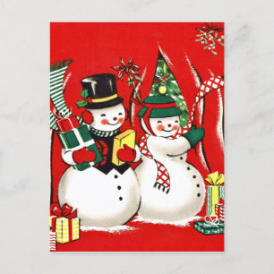 retro vintage snow couple Christmas Holiday Postcard