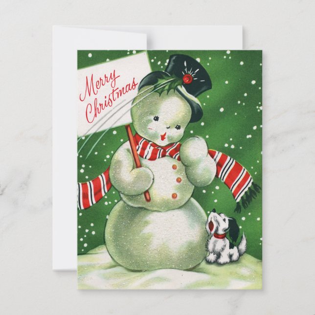 Retro Vintage snowman add message card (Front)