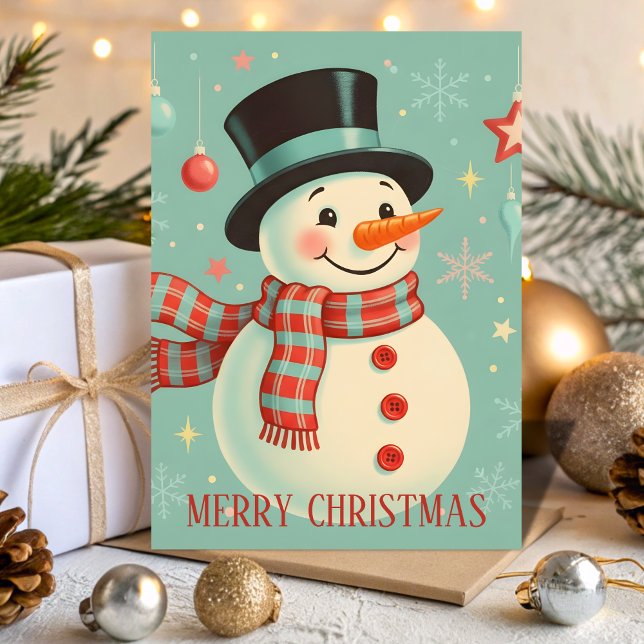 Retro Vintage Snowman Cheer Christmas Holiday Card (Creator Uploaded)