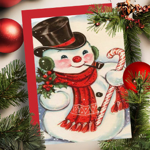 Retro Vintage Snowman in Top Hat Custom Christmas Holiday Card