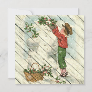Retro   Vintage Snowman On Vintage Wood Holiday Card