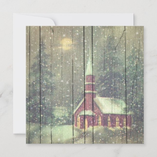 Retro | Vintage Snowy Winter Night Scenery Holiday Card (Front)