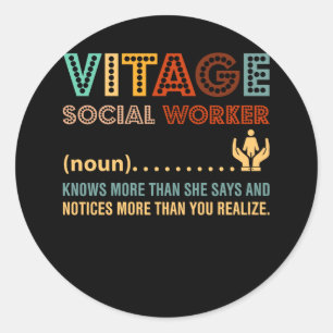 Retro Vintage Social Worker Definition Public Serv Classic Round Sticker