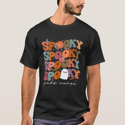 Retro Vintage Spooky PEDS Nurse Pumpkin Halloween  T_Shirt