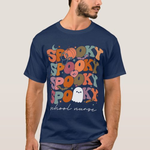 Retro Vintage Spooky School Nurse Pumpkin Hallowee T_Shirt