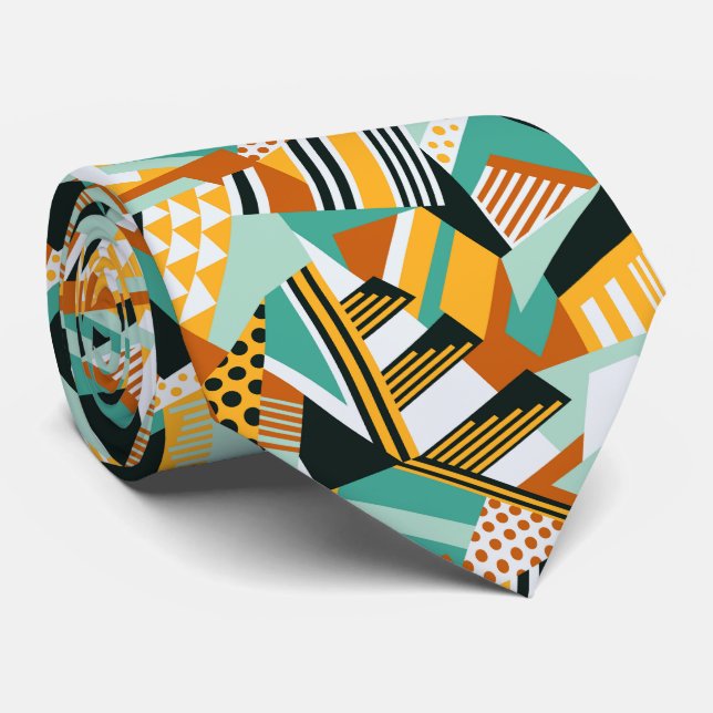 Retro vintage sportswear geometric pattern neck tie (Rolled)
