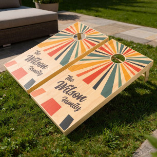 Retro Vintage Starburst YOUR Family Name Custom Cornhole Set