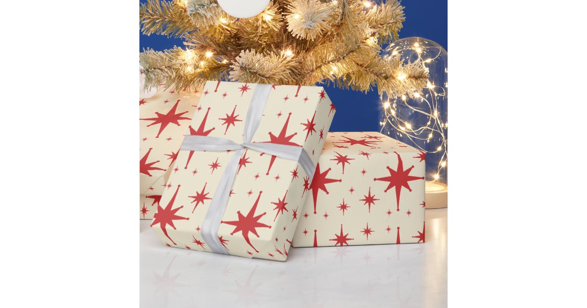 Retro Vintage Stars Red and Cream Wrapping Paper Zazzle
