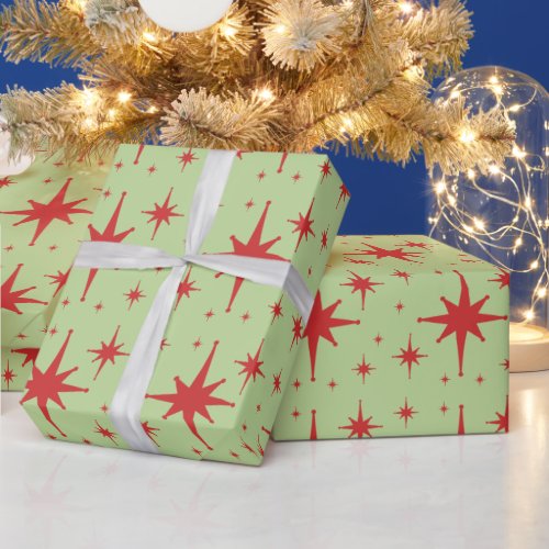 Retro Vintage Stars Red and Light Green Wrapping Paper