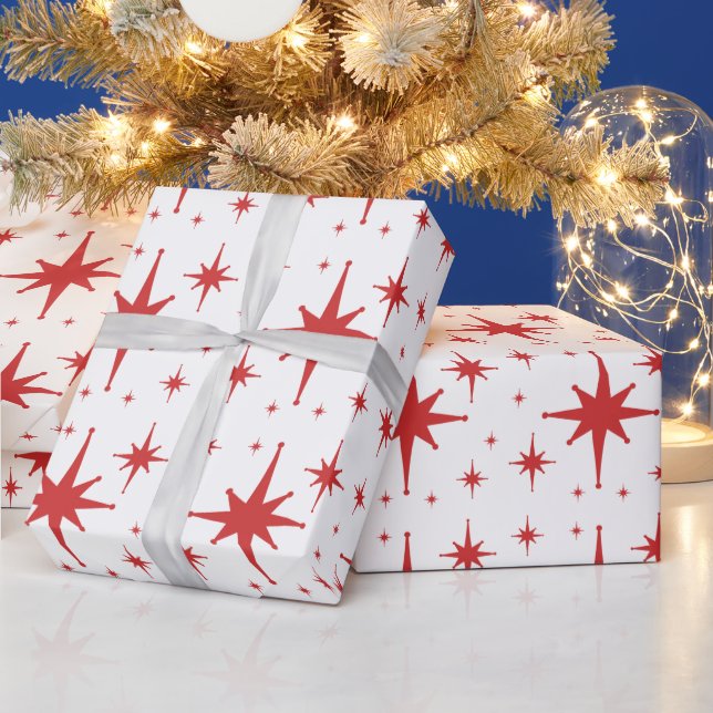Retro Vintage Stars Red and White Wrapping Paper (Holidays)