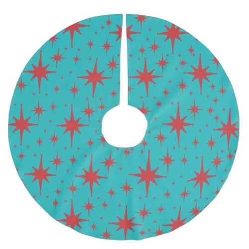 Retro Vintage Stars Turquoise and Red Brushed Polyester Tree Skirt