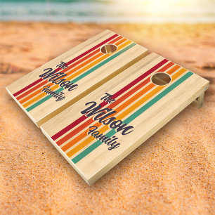 Retro Vintage Stripes Custom Family Name Fun Cool Cornhole Set