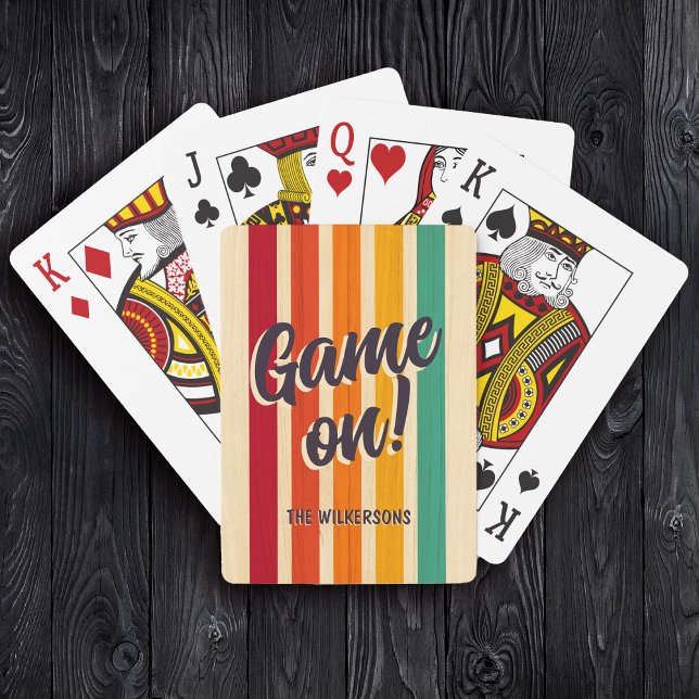 Retro Vintage Stripes Custom Name Fun Game on! Poker Cards (Creator Uploaded)